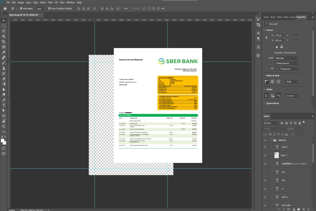Modèle Word et PDF de relevé de compte courant d'entreprise de la Sberbank Bank template Modèle Word et PDF de relevé de compte courant d'entreprise de la Sberbank Bank template